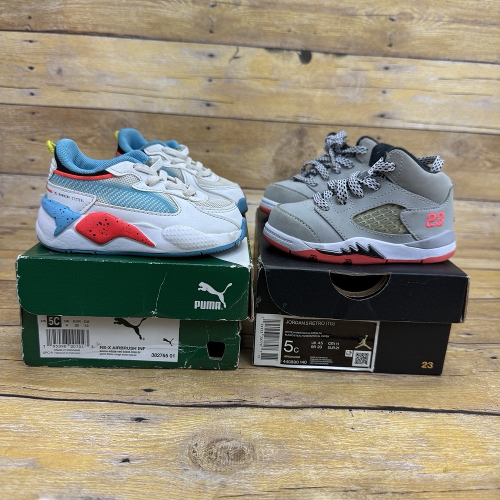 Lot of 2 Toddler Shoes 5C Jordan 5 Retro Stealth & Puma RS-X Airbrush Sneakers